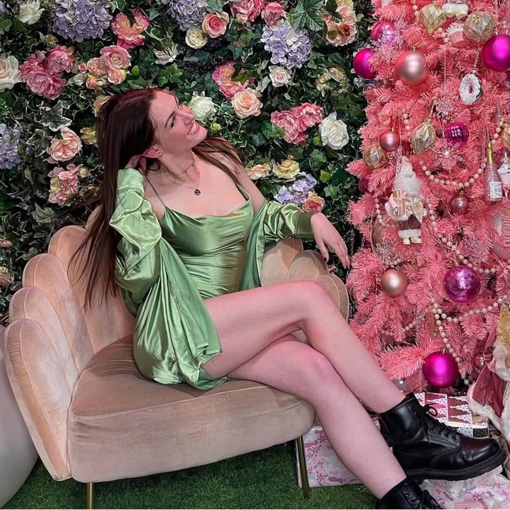 Princess Polly Light Green Satin Dress & Matching Button Down
